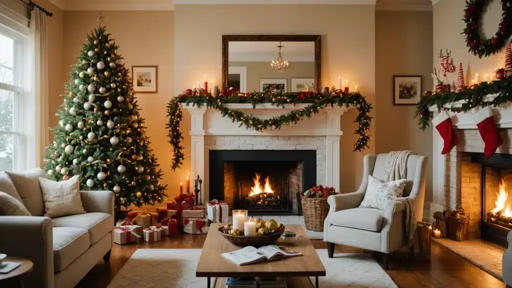 Christmas decoration in living room.