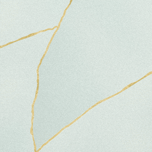 Kintsugi-style golden cracks on a light blue background.